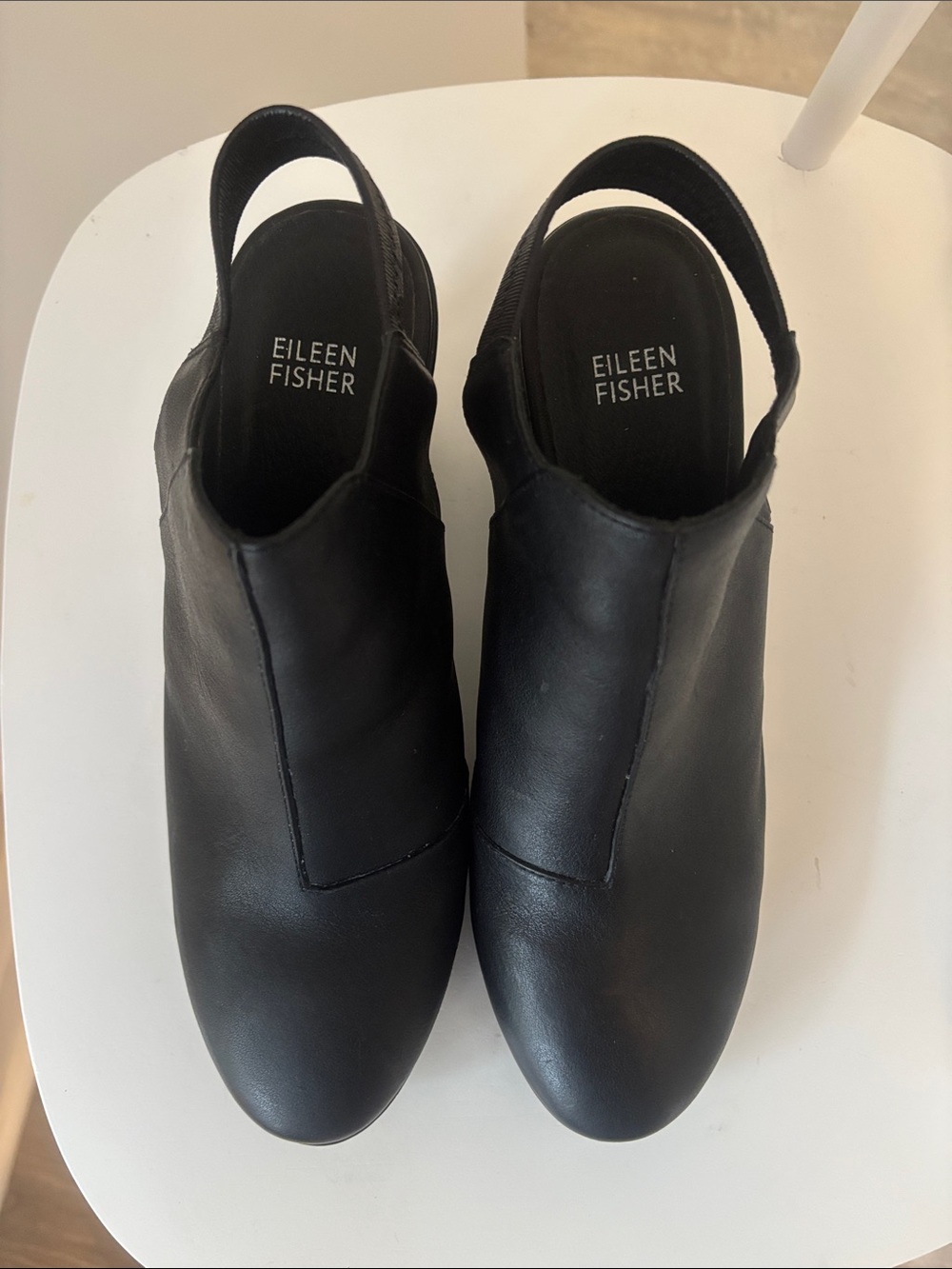 NWOT Eileen Fisher Black Leather Slingback Clogs